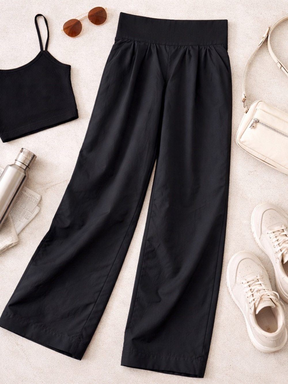 Zara High Waist Wide Leg Nylon Pants Minimal Athleisure